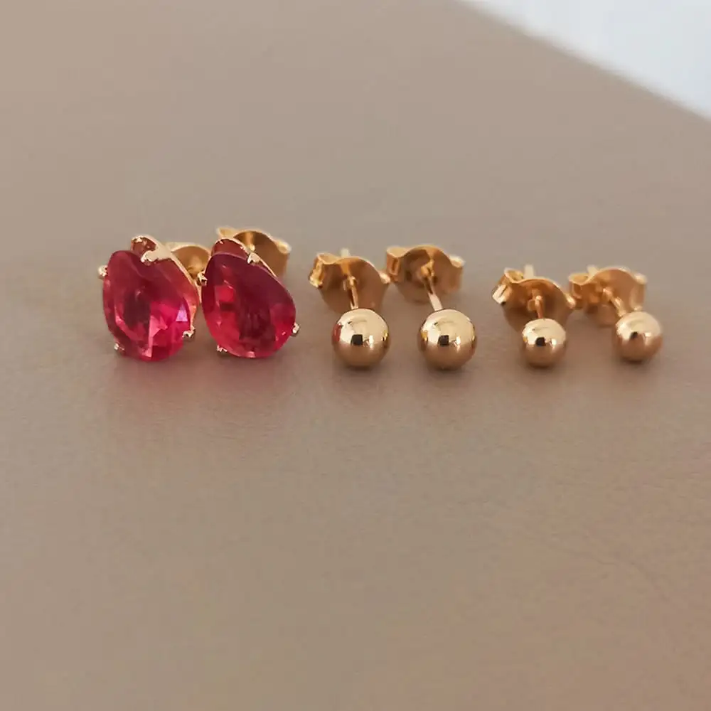 TRIO DE BRINCOS GOTA ROSA E BOLINHAS