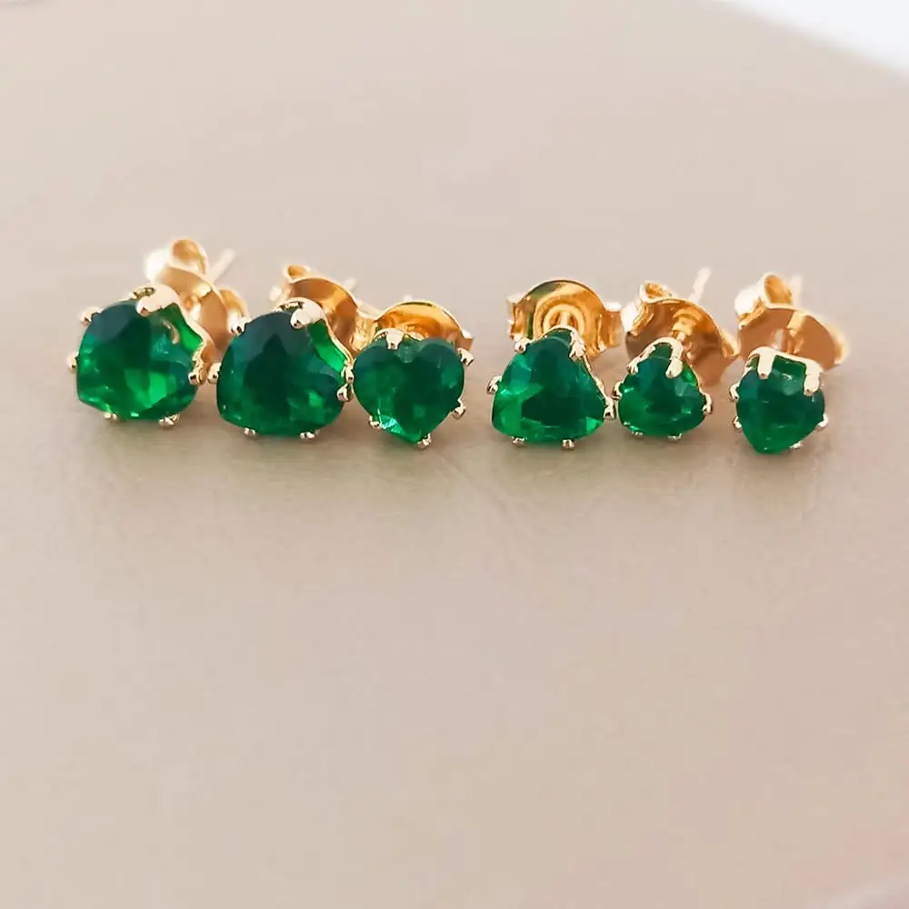 TRIO DE BRINCOS CORAÇÃO VERDE