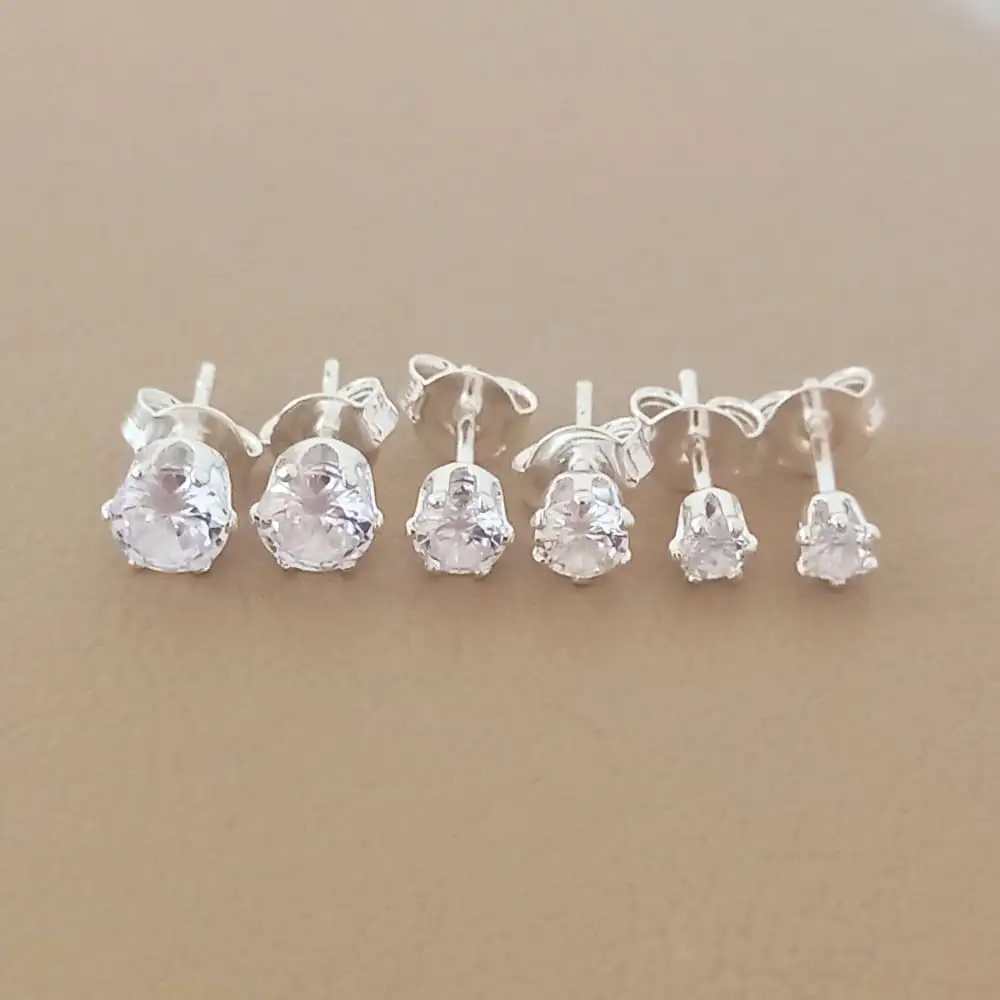 TRIO DE BRINCOS REDONDO CRISTAL EM PRATA 925