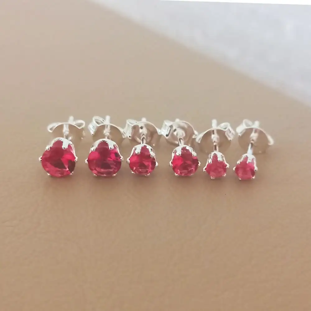 TRIO DE BRINCOS REDONDO ROSA EM PRATA 925